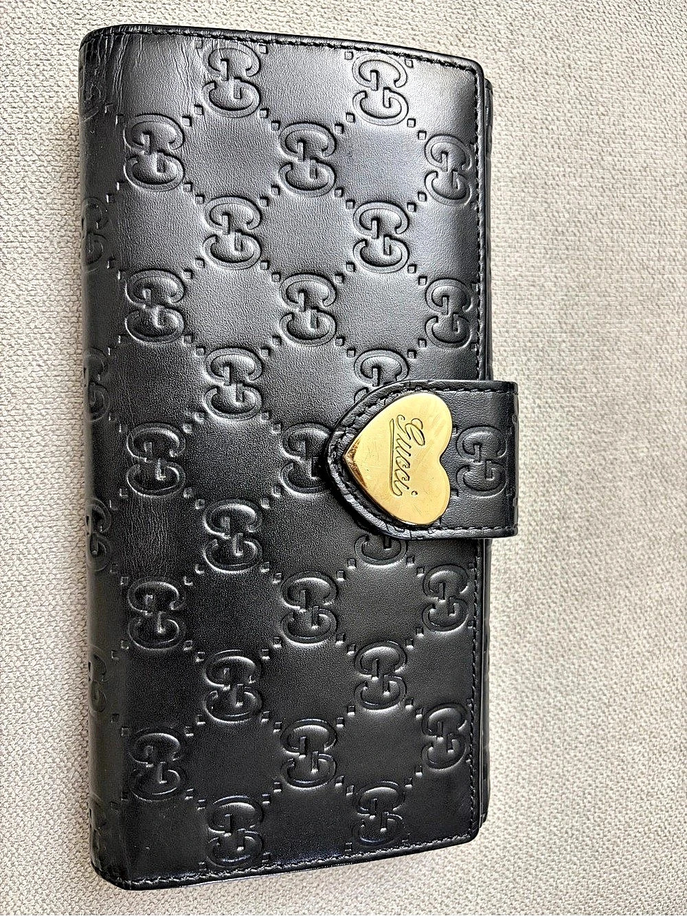 Gucci Guccissima Lovely Heart Continental Wallet Black